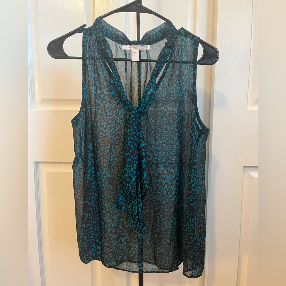 Forever 21 Teal and Black Print Sleeveless Blouse